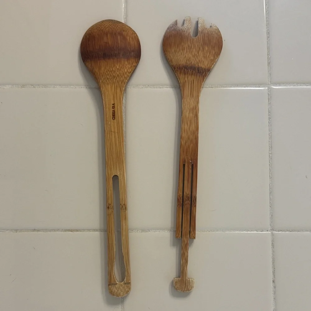 Pampered Chef Natural Bamboo Utensil Set for Salad